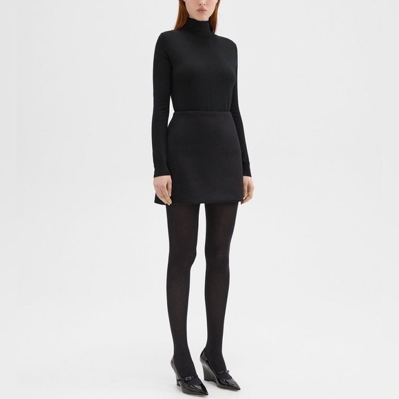 NEW Theory  High-Waist Mini Skirt in Double-Face Wool-Cashmere Black - Picture 14 of 16